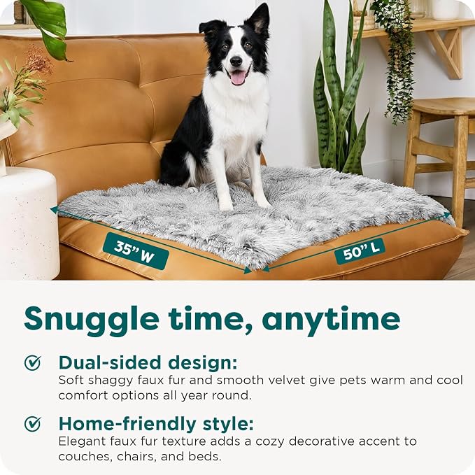 Furhaven Waterproof Throw Blanket for Dogs & Indoor Cats, Washable - Shaggy Plush Calming Long Faux Fur & Velvet Dog Blanket - Mist Gray, Large - Image 5