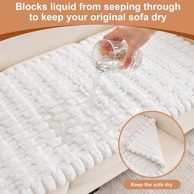 Waterproof Dog Couch Cover, Non Slip Pet Sofa Protector, Thick Fuzzy Couch Cover for Dogs, Machine Washable Furniture Protector, Scratch Resistant Pet Couch Mat(White, 28" x 71"/70 x 180cm) - Image 3