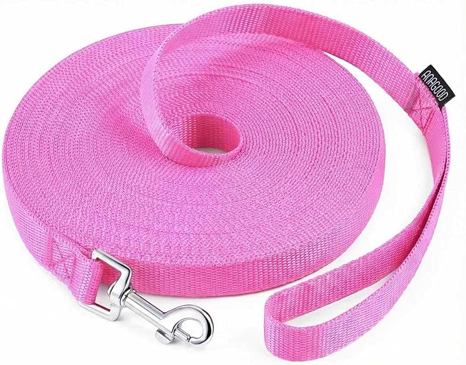 AMAGOOD Long Dog Training Leash 15 FT - 1 Inch Wide Heavy Duty Lead for Obedience Recall Agility Training, Tie Out, Camping - Pink - for Medium and Large Dogs by DOGLEASH