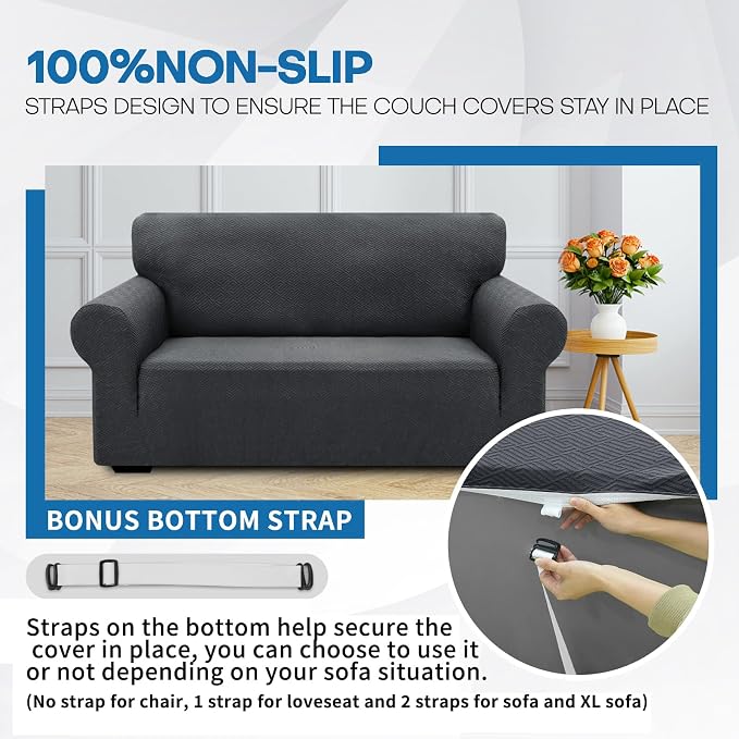 XINEAGE Stretch Jacquard Armchair Cover, Non Slip Sofa Slipcover for Dog | High-Stretch Fabric. Wear-Resistant, Pet Friendly. Easy Install & Washable for Living Rooms, Offices.Dark Gray - Image 7