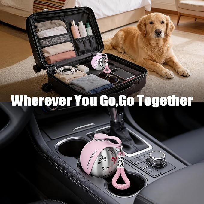 Portable Dog Water Bottle 10oz Stainless Steel Travel Dog Water Dispenser with Bowl No-Spill Puppy Water Bottle for Walking Hiking Small Dog Water Bottle (Pink Bow Print) - Image 9