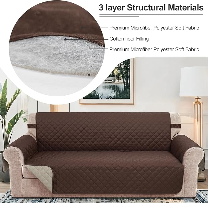 Reversible Couch Cover for 3 Cushion, Sofa, Chocolate/Beige | Couch Cover for Sofa, Pet Friendly Water Repellent Couch Sofa Cover, Washable Furniture Protector with Elastic Straps - Image 4