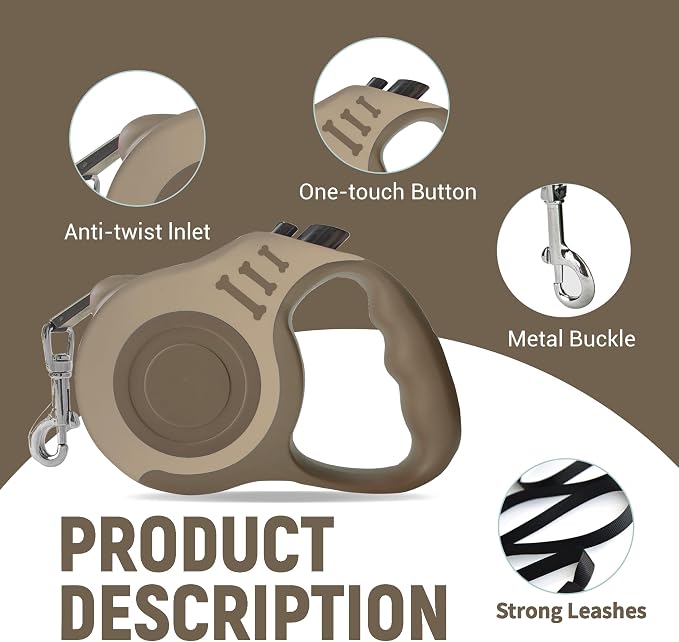 Retractable Dog Leash Automatic Telescopic Tractor Dog Tape | Pet Tape 10/16 FT Durable and Convenient, with Folding Bowl, Dispenser, Rubbish Bags, Suitable for Small and Medium Dogs - Image 5