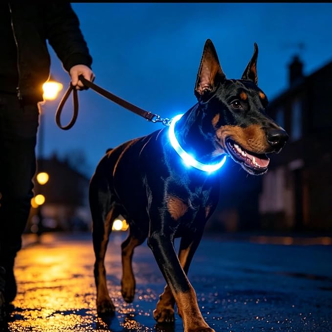 LaRoo LED Dog Collar, USB Rechargeable Flashing Light Dog Collar, Nighttime Safety, Cuttable Size for Small Medium Large Dogs, Makes Your Pet Visible in The Dark (Blue) - Image 2