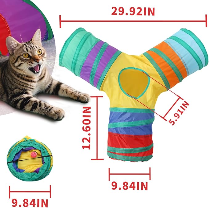 Pet Cat Tunnel, Y-3 Way Tunnels for Indoor Cats, Collapsible Pet Tunnel for Kitten, Puppy, Rabbit, 25cm-Wide Tunnels, Durable & Breathable, with Peek Hole Toy Ball - Image 7