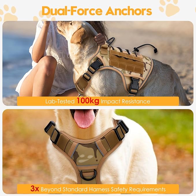 Heavy-Duty Tactical Dog Harness for Large Dogs, No Pull Adjustable Reflective Pet Vest with Molle System, K9 Military-Grade Control for Service Training, Outdoor & 10+ Breeds, Desert Camo, X-Large - Image 4