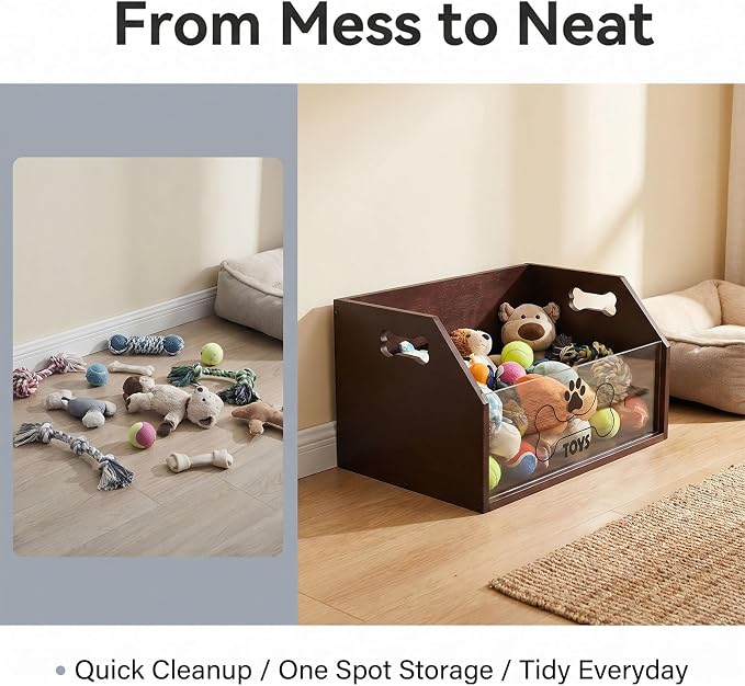 Pethiy Dog Toy Box,Wooden Pet Toy Storage Box, Pet Toy Organizer Basket | Toy bin for dogs large Dog Toy organizer pet toy storage for Collars and Pet Supplies,Living Room - Image 3