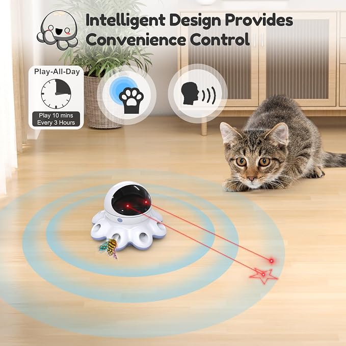 ORSDA Cat Laser Toy, 2-in-1 Interactive Automatic Motion Activated Moving 8 Holes Whack A Mole Feather, USB Rechargeable Electronic Smart Sensor Kitten Toys for Indoor Exercise - Image 5