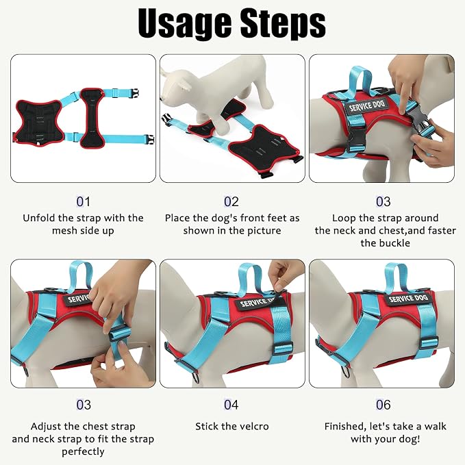 Service Dog Harness, Reflective Dog Vest Harness with 5 PCS Patches, Adjustable Soft Oxford Pet Harness, Inner Layer Mesh, Easy to Control for Small Medium Large Dogs - Image 3