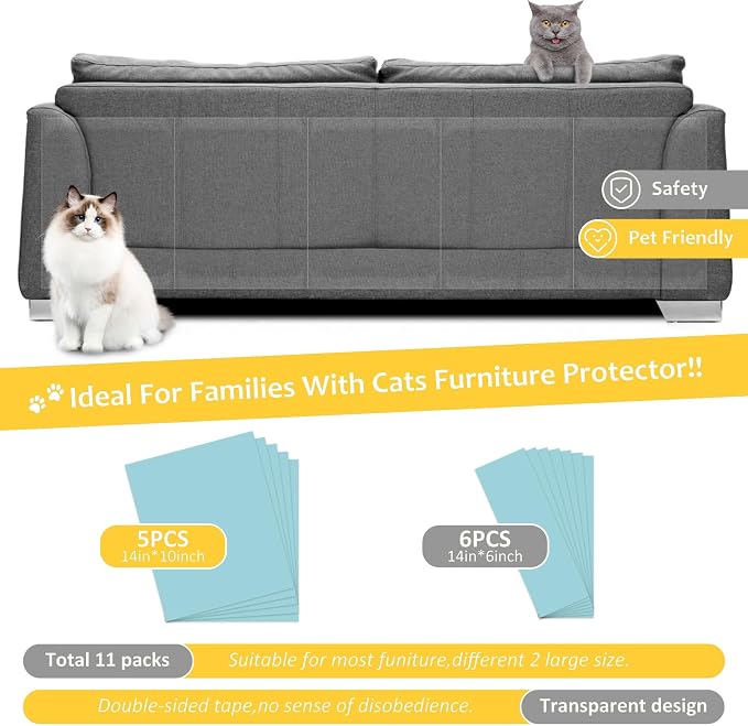 XMZCYMyo Anti Cat Scratch Furniture Protectors, 11PCS Cat Scratch Deterrent Tape, Couch Corner Protectors for Cats, Double Sided Sofa Anti Scratching Sticky Tape - Image 2