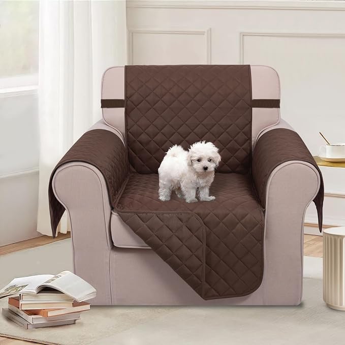 U-NICE HOME Reversible Recliner Chair Covers, Chocolate | 23''Armchair Cover for dogs Washable, Pet Friendly, Elastic Straps, Water Repellent, Diamond Quilted - Image 2