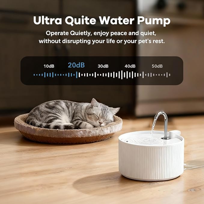 Upgrade 2.2L/78oz Ceramic Cat Fountain, Automatic Ceramic Water Fountain for Cats, Pet Water Fountain with Ultra-Quiet Pump (White) - Image 4