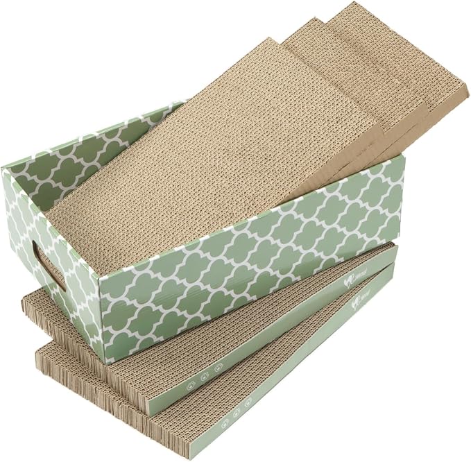 MECOOL Cat Scratching Board，5PC Cat Scratch Pad with Box，Reversible Corrugated Cat Scratcher Cardboard and Lounge Bed for Indoor Cats, Catnip - Image 7