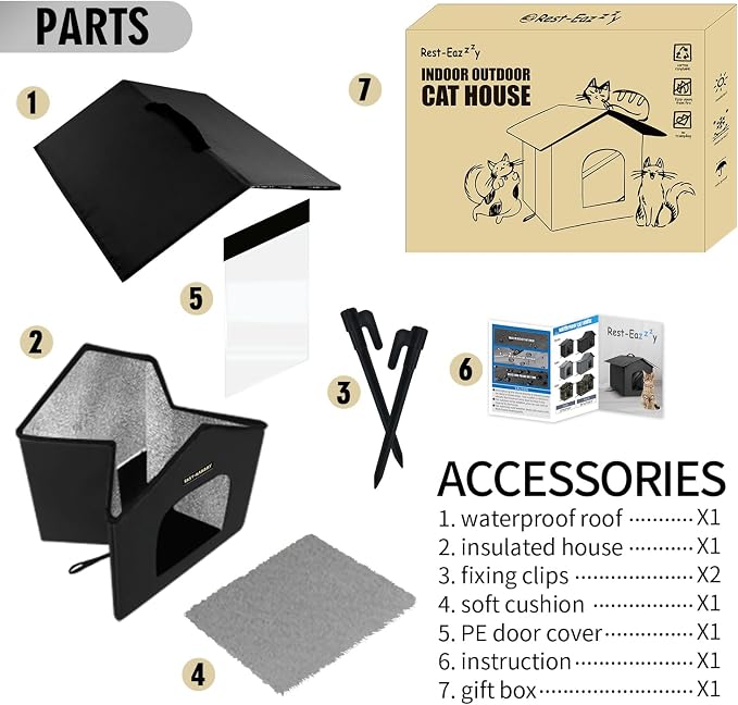 Outdoor Insulated Cat House for Feral Medium Cats Weatherproof | Indestructible windproof shelter with mat & clip, insulated waterproof design, fits stray & feral cats for winter outdoor use - Image 7