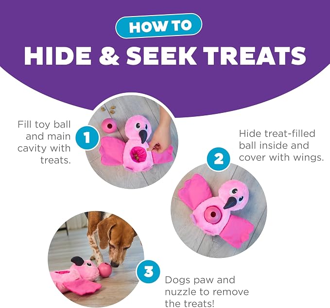 Outward Hound by Nina Ottosson Hide-Ablez Plush Dog Puzzle with Treat Ball, Flamingo, Pink - Image 4
