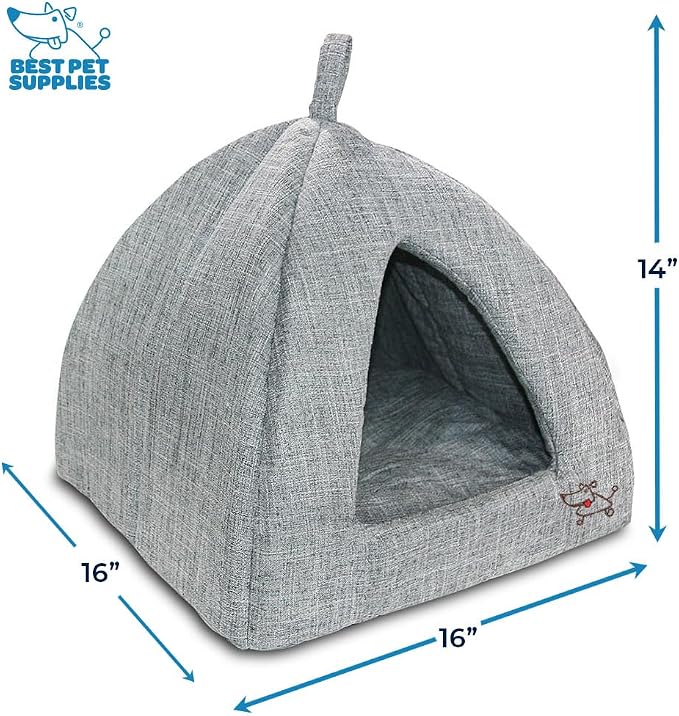 Best Pet Supplies Cat Bed for Indoor Cat, Domed Tent House with Removable Pillow, Covered Cat Cave for Small Dog, Puppies and All Breeds of Cats - Gray Linen, 16 x 16 x H:14" - Image 2