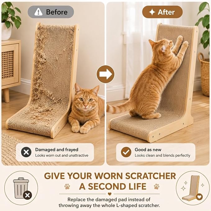 Marsui 12 Pack L Shape Cat Scratcher Replacement Pads, Self Adhesive, Beige | Fits Couch, Walls, and Cat Posts, Protects Furniture from Claws, Peel and Stick Backing, Cuttable, Ideal for Indoor Cats - Image 3