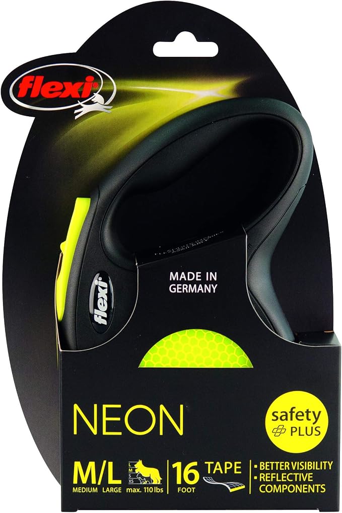 FLEXI® Neon Tape Retractable Dog Leash, Large, 16 ft - Neon Yellow/Black | German engineered, original flexi leash, durable quality for dogs up to 110 lbs, tangle-free, walking, reliable brake system - Image 2