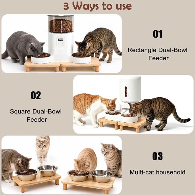 SZEE 2-Pack Cat Food Stand, Elevated Pine Wood Cat Feeder Stand for 2 Cats | Raises Feeder/Bowl by 2 3/8", for Dual-Bowl Automatic Cat Feeder Stand & Bowls - Image 3