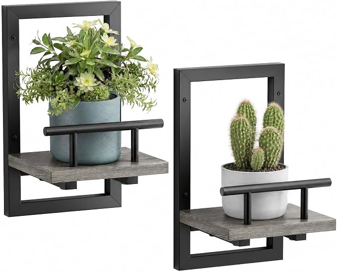 Sbosbo Floating Shelves for Wall Plant Shelf Indoor Wall Mounted Shelves | Wall Planters for Indoor Floating Plant Shelves for Bedroom, Living Room, Kitchen, Office, Bathroom Decor (Grey, 2 Pack) by SBOSBO