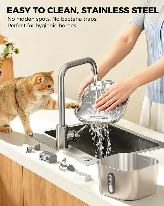 Cat Water Fountain Stainless Steel 74oz/2.2L with 6 Filters & 6 Sponges | Pet Water Dispenser-Indoor Cats Automatic Silent Fountains for Drinking-Metal Small Dog Watering Bowls-Gifts for Kitty Animal - Image 3