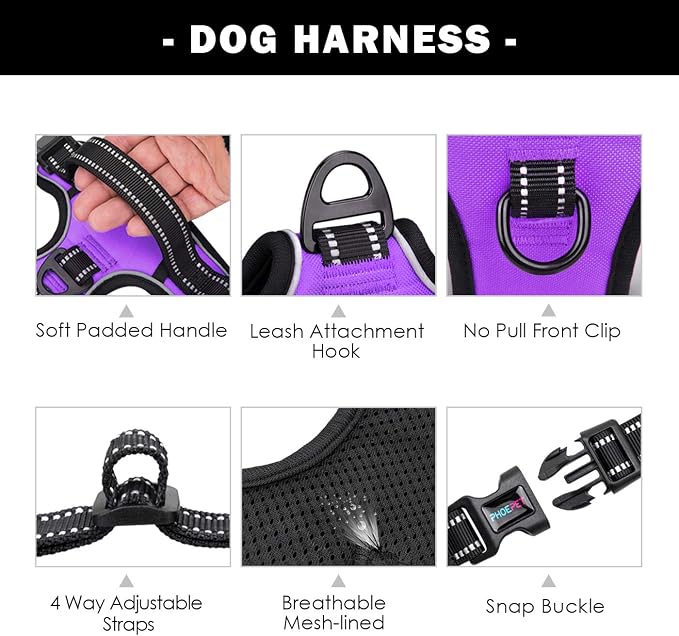 No Pull Dog Harnesses for Small Dogs Reflective Adjustable | Front Clip Vest with Handle 2 Metal Rings 3 Buckles [Easy to Put on & Take Off](XS, Purple) - Image 4