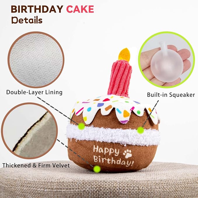 lilfrd Dog Birthday Toy, Birthday Cake Toys for Puppy Gifts, Squeaky Plush Dog Toys | Perfect for Birthday Party, Interactive Play, Suitable for Small Medium Breed Dogs - Image 3