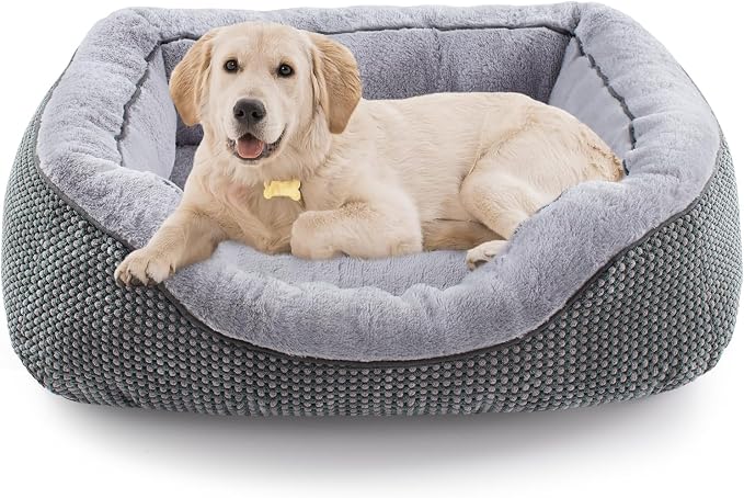 Medium Dog Beds for Medium Dogs Washable, Rectangle Dog Bed Medium Size Dog, Orthopedic Dog Bed, Warming Soft Calming Sleeping Puppy Bed Durable Pet Bed with Anti-Slip Bottom M(30"x24"x9") by INVENHO
