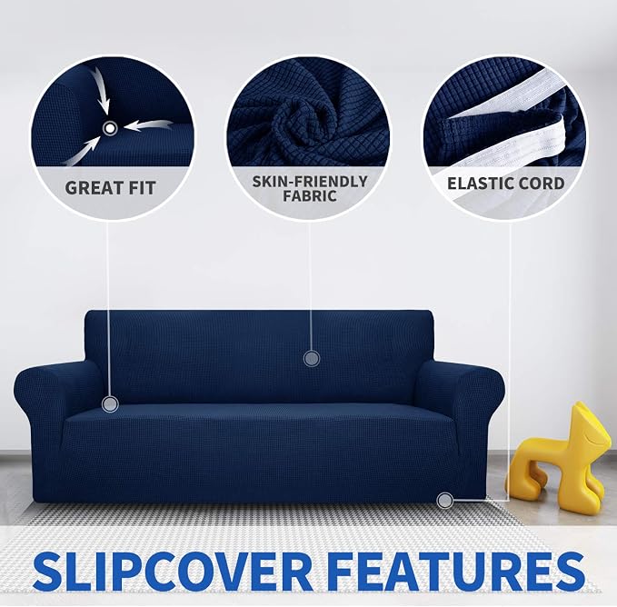 MAXIJIN Stretch Loveseat Sofa Slipcovers 1 piece Love Seat Couch Covers for 2 Cushion Couch Non Slip Sofa Cover Washable Dog Cat Proof Furniture Protector Pet Friendly (Loveseat, Navy Blue) - Image 3