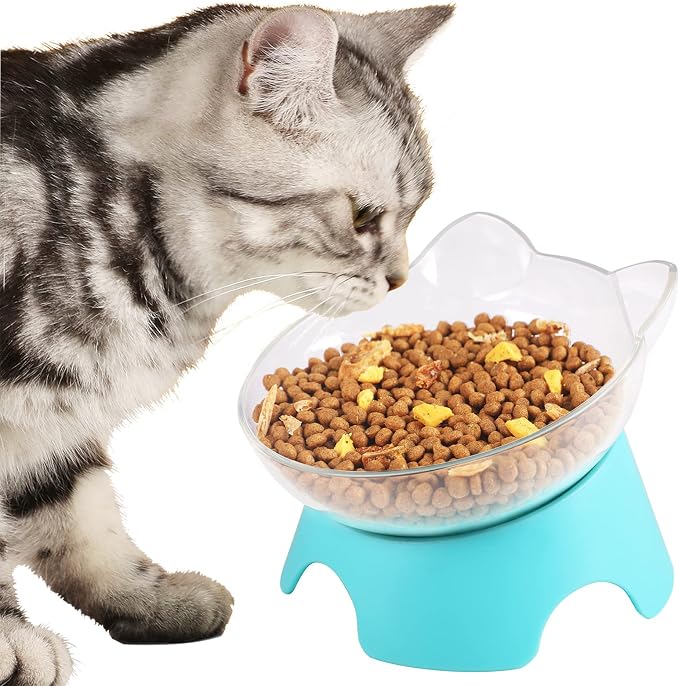 MILIFUN Raised Cat Food Bowls with Stand, Dishes for Food or Water, Tilted Bowl, Pet Dish with Stand (Arcuation-Bule) - Image 2