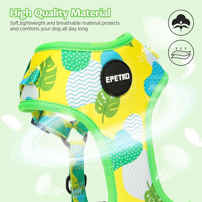 Small Dog Harness and Leash Set of 6, No Pull Soft Lightweight Mesh Puppy Harness， Adjustable Cute Floral Pattern Pet Harness for Small Medium Dogs (Green Leaf, XS) - Image 4