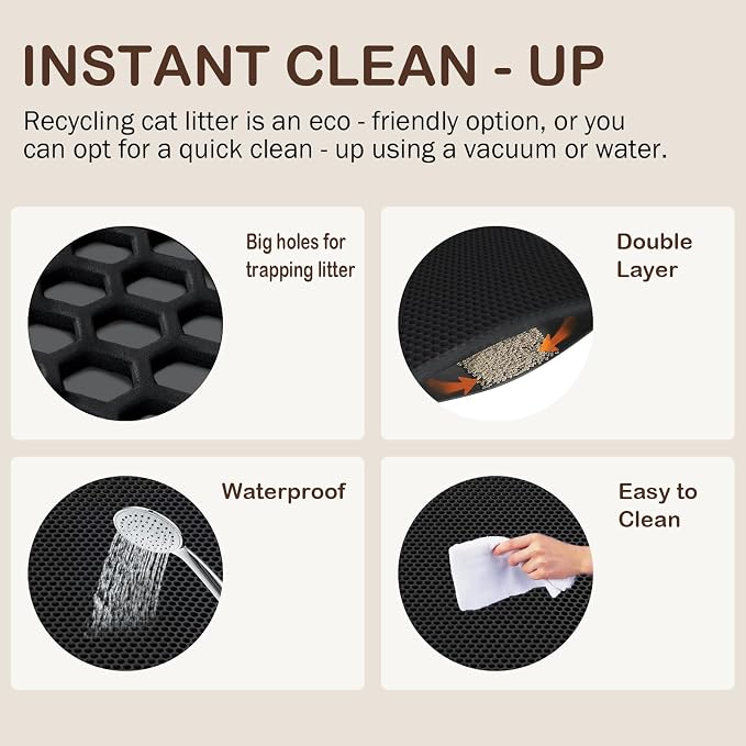Cat Litter Mat, 29.9'' x 24''Inch, Double Layer Waterproof Proof Litter Box mat, Non-Slip Design, Reduces Litter Scatter, Easy to Clean, Black Cat Litter Trapping Mat - Image 2