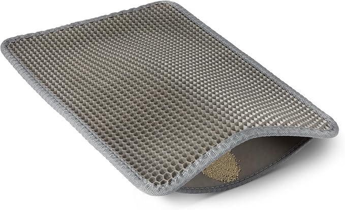 Amazon Basics Double-Layer Cat Litter Mat, Honeycomb Design, Waterproof & Urine-Proof, Non-Slip Scatter Control Trapper Mat, Easy Clean, Soft on Paws, Grey, 15" x 24" by AmazonBasics