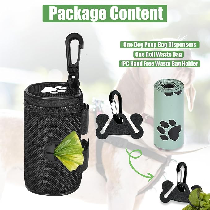 Dog Waste Bag Dispenser Pet Poop Bags Holder for Doggie Waste Bags Dispensers Soft Fabric Zipper Small Doggy Puppy Pouch for Leash Accessory Attachment with Carrier,Paw Print, No-XYBbk - Image 7