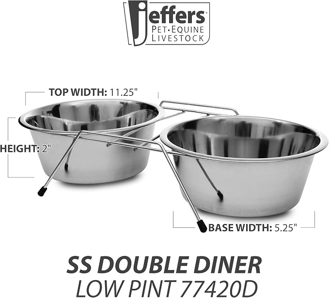 Jeffers Pet Low Profile Stainless Steel Double Diner Pet Bowls with Non-Skid Frame – Dog Bowls & Cat Bowls for Food, Water, Milk, Wet or Dry Pet Food, Puppy, Kitten Feeding Station Set - 16 oz - Image 2