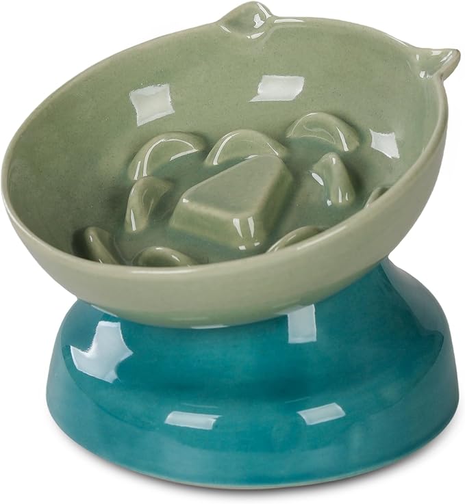 Ceramic Slow Feeder Cat Bowl, 15-Degree Tilted Non-Slip | Food-Grade Ceramic For Indoor Cats, 5.3 In Shallow Bowl, Whisker-Friendly, Dry And Wet Food, Dishwasher Safe by KittyDine