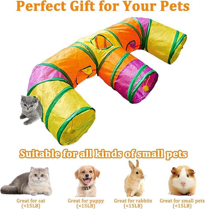 3 Way Collapsible Cat Tunnels with Interactive Ball, E Shape Folded Pet Tube Toy for Indoor Cats, Puppy, Kitty, Kitten, Rabbit - Image 5