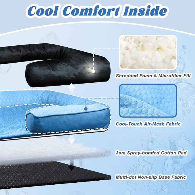 GGIB Cooling Dog Bed Mat with Bolster Pillow Washable Dog Couch Cover Breathable Summer Pet Couch Bed Protector Indoor(Medium, Cooling Blue) - Image 3