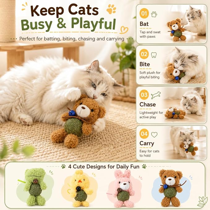 Cat Toys with Catnip Kitten Chew Bite Supplies Boredom Relief Fluffy Kitty Teeth Cleaning Chewing Cat Lovers Interactive Plush Gift (New Rabbit) - Image 6