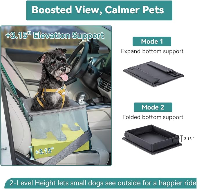 A 4 Pet Dog Car Seats for Small Dogs, Under 25 lbs, Patent Buckles | Adjustable leash, frame support, reduces anxiety, for cars/SUV/pickup - Image 3