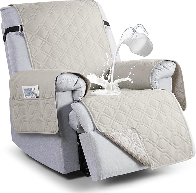 VANSOFY 100% Waterproof Recliner Chair Covers Washable, Beige, 25" | Non-Slip, Slipcover with Pocket, Furniture Protector, Elastic Straps, Chair Cover for Pets, Dogs by VANSOFYFURNITURECOVERS