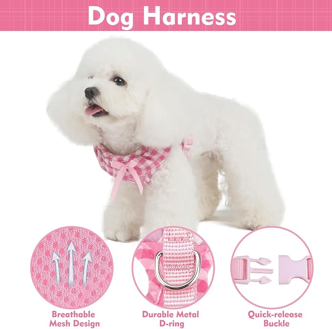 EXPAWLORER Step-in Dog Harness Small Sized Collar and Leash Set | Cute Small Dog Harness No Pull Girl, Pet Collar with Detachable Bow, Adjustable Light Puppy Vest for Dogs Cats, Pink XS - Image 2