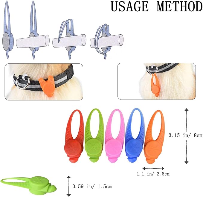 5-Pack LED Light Up Dog Collar Light, Waterproof Cat Pet Safety Lights | Waterproof silicone material - Image 2