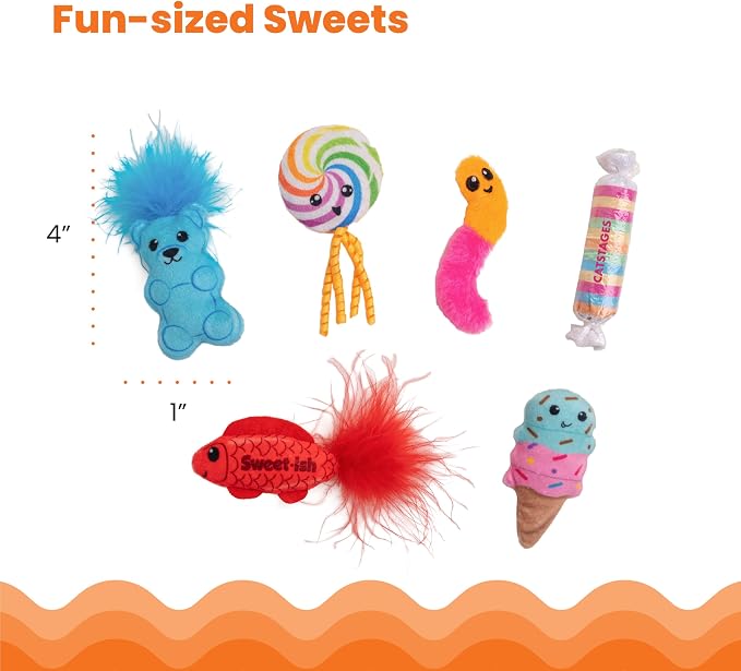 Catstages Kitty Sweet Treats, 6-Pack Catnip Plush Toys with Crinkle & Feathers, Multicolored - Image 5