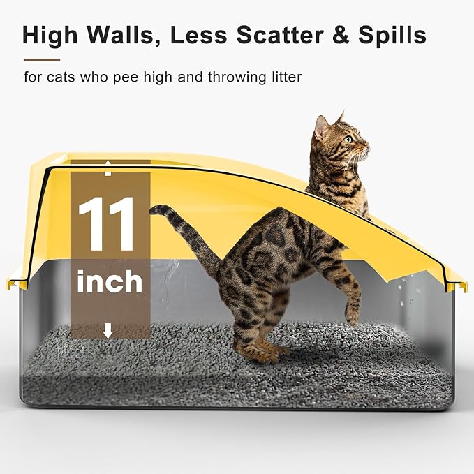 AIPERRO Stainless Steel Litter Box | XL Metal Cat Litter Boxes with Lid | Enclosed High Sided for Big Cats | Anti-Urine Leakage | Non-Stick & Easy to Clean with Litter Mat & Metal Scoop (Yellow) - Image 4