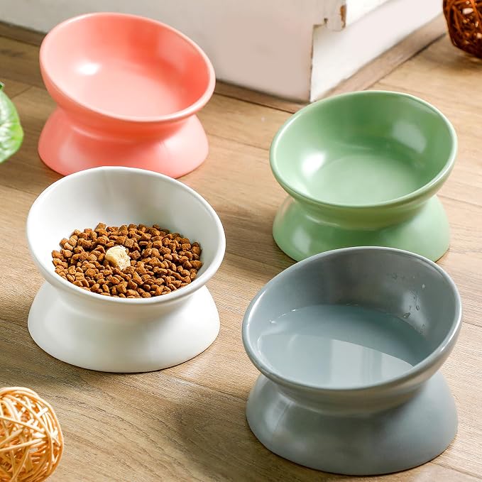 Hushee 4 Pcs Ceramic Raised Cat Food Bowls Elevated Tilted Dish Anti Vomiting Food or Water Bowls Pet Supplies - Image 6