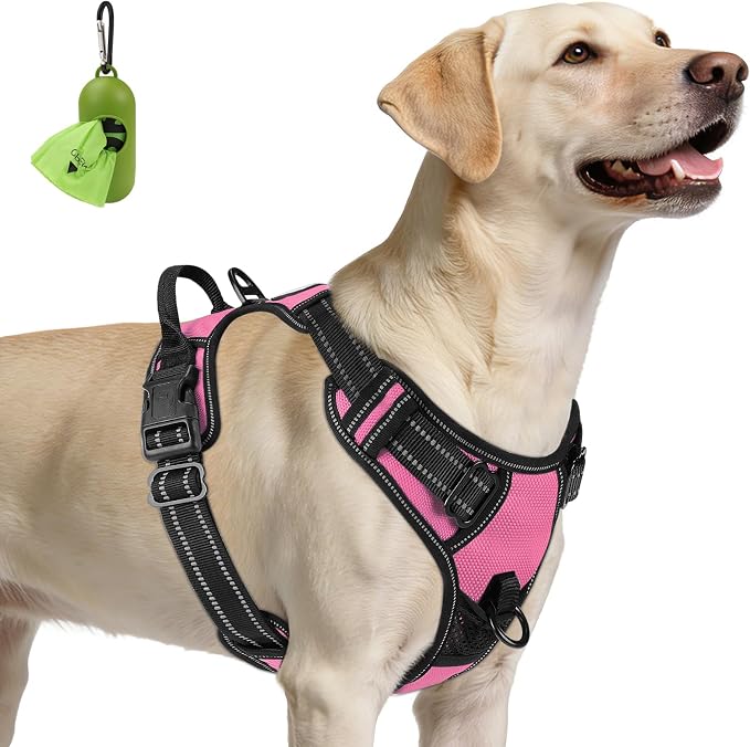 Joytale No Pull Dog Harness for Large Dogs, Front Clip, Pink | Grab Handle for Instant Control, Padded & Adjustable Vest, Sturdy Metal D-Rings, for Safe Training & Daily Walking by Joytale