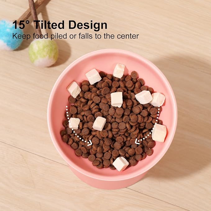 YauYik Small Raised Cat Bowls, Ceramic Tilted Elevated Food or Water Bowls, Stress Free, Backflow Prevention, Dishwasher & Microwave Safe, Lead & Cadmium Free, Pink - Image 3