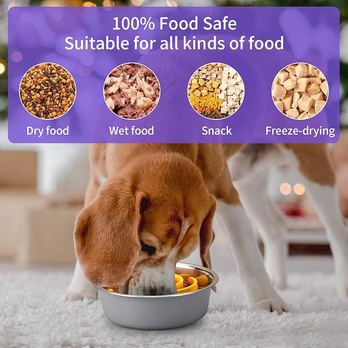Slow Feeder Dog Bowls Insert, Animire Soft Silicone Slow Eating Dog Food Bowl for Small, Medium and Large Dogs, Compatible with Regular and Elevated Bowls - Image 6