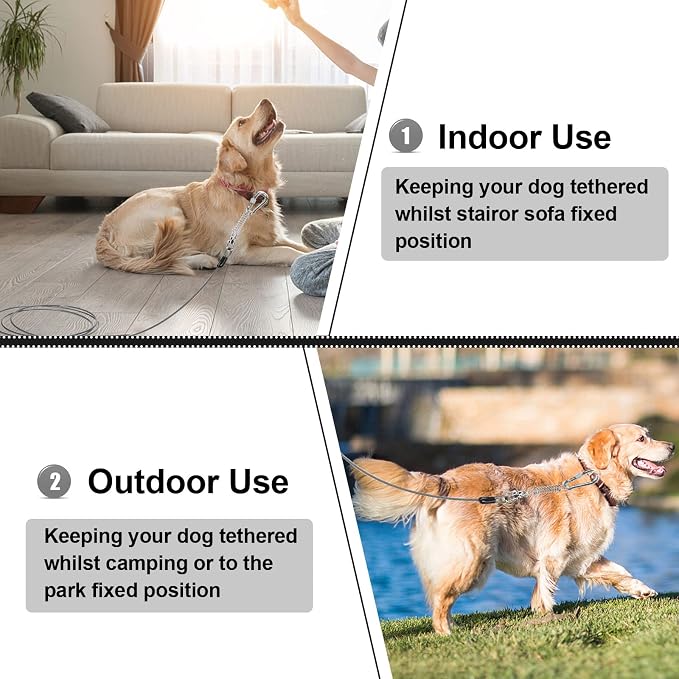 jenico Dog Tie Out Cable - 20 ft Heavy Duty Dog Lead for Yard | Outdoor Runner Cable with Swivel Hook and Shock Spring for Small Medium Large Dogs Up to 500 lbs Dog Tether for Yard Camping - Image 6
